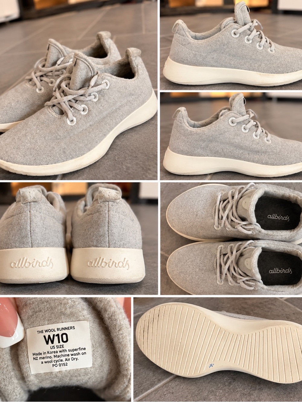 Allbirds Wool Runners Light Gray Merino Wool Sneakers Women’s Size 10